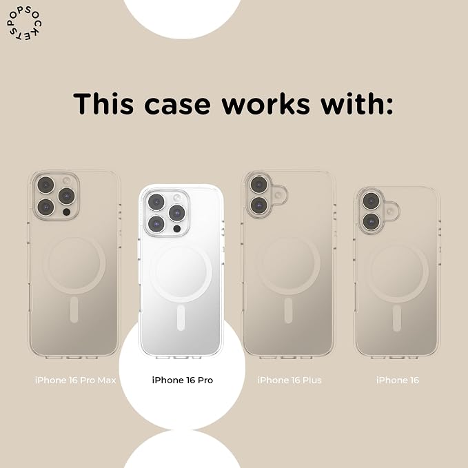 PopSockets iPhone 16 Pro Phone Case with MagSafe- Putty | Magnetic, Wireless Charging, Camera & Drop Protection, Pink, Winter, Snowflake